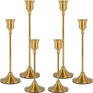 Aktor Candle Holder Brass Candlestick Holders, Vintage Gold Candle Stick Holder Tall Taper Candlestick Holders Set of 6 Fireplace Decor Candelabra Table Decor Pillar Candle Holder for Wedding