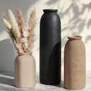 Ceramic Vase Set of 3, Small Flower Rustic Vase Home Decor Neutral Modern Farmhouse Boho Pampas Pottery Vases Decorative Centerpiece for Table Mantel Shelf Living Room Kitchen Bathroom