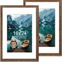 Hongkee 16x24 Frame Set of 2, Rustic Brown Wood Style - Display 16 x 24 Picture without Mat or 12x18 Picture with Mat, Wall Mounting Horizontal and Vertical