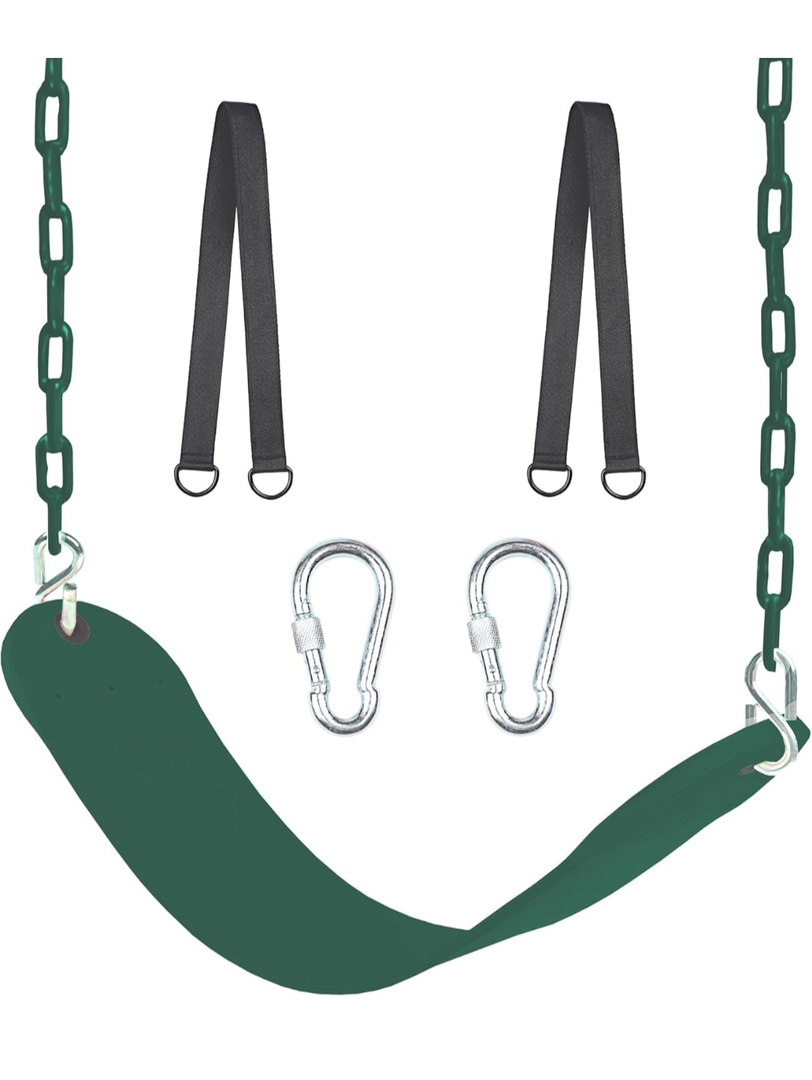 66" Heavy Duty Coated Iron Chain Sensory Swing Seat, Therapy Outdoor Playground Set Accessories With Snap Hooks and Hanging Straps (Green)