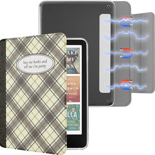 SESENSE Detachable Magnetic Case for 7'' Kindle Paperwhite 12th Gen 2024 and Kindle Colorsoft Signature Edition, Slim PU Shell Cover Case with Auto Wake/Sleep, Gridline