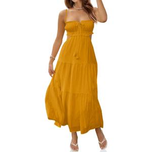 Fisoew Women's Spaghetti Strap Maxi Dress Summer Sleeveless Side Cut Out Dress Casual Boho Backless Flowy Long Dresses M