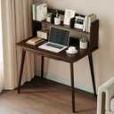 IOTXY Writing Desk with Desktop Bookshelf - 39.4" Small Work Computer Study Table with Drawer for Home and Office, Black Walnut