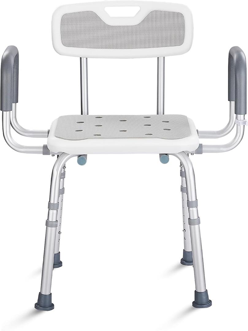 Shower Chair for Inside Shower with Back and Arms, 330 lb Heavy Duty Adjustable Bath Chair with Padded Armrests, Non-Slip Shower Seat for Seniors, Elderly and Disabled