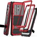 for Samsung Galaxy S25 Ultra Metal Armor Case with 2 Front Frames, Shockproof Dustproof Military-Grade Rugged Heavy Duty Protective Cover with Built-in Screen Protector (Red)