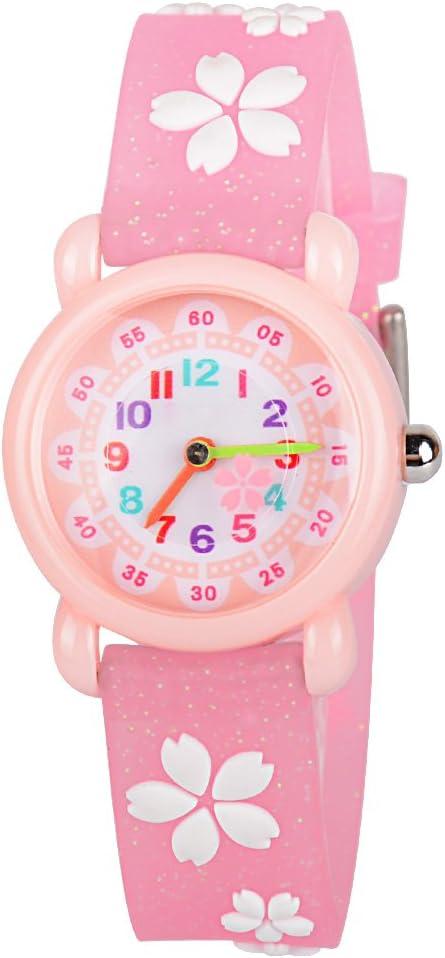 Venhoo Kids Watches 3D Cute Cartoon Waterproof Silicone Children Toddler Wrist Watches Time Teacher Gifts for 3-10 Ages Girls Boys Little Child (Sakura)