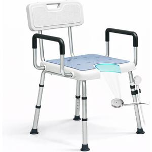 4-in-1 Shower Chair for Inside Shower with Arms and Back, HSA/FSA Eligible, 400lbs Capacity Height Adjustable U-Shaped Seat for Seniors Elderly Easy Bathing Tool-Free Assembly