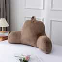 A Nice Night Faux Fur Soft Reading Pillow Bed Wedge Adult Backrest with Arms Back Support for Sitting Up in Bed/Couch for Bedrest,Khaki,Large