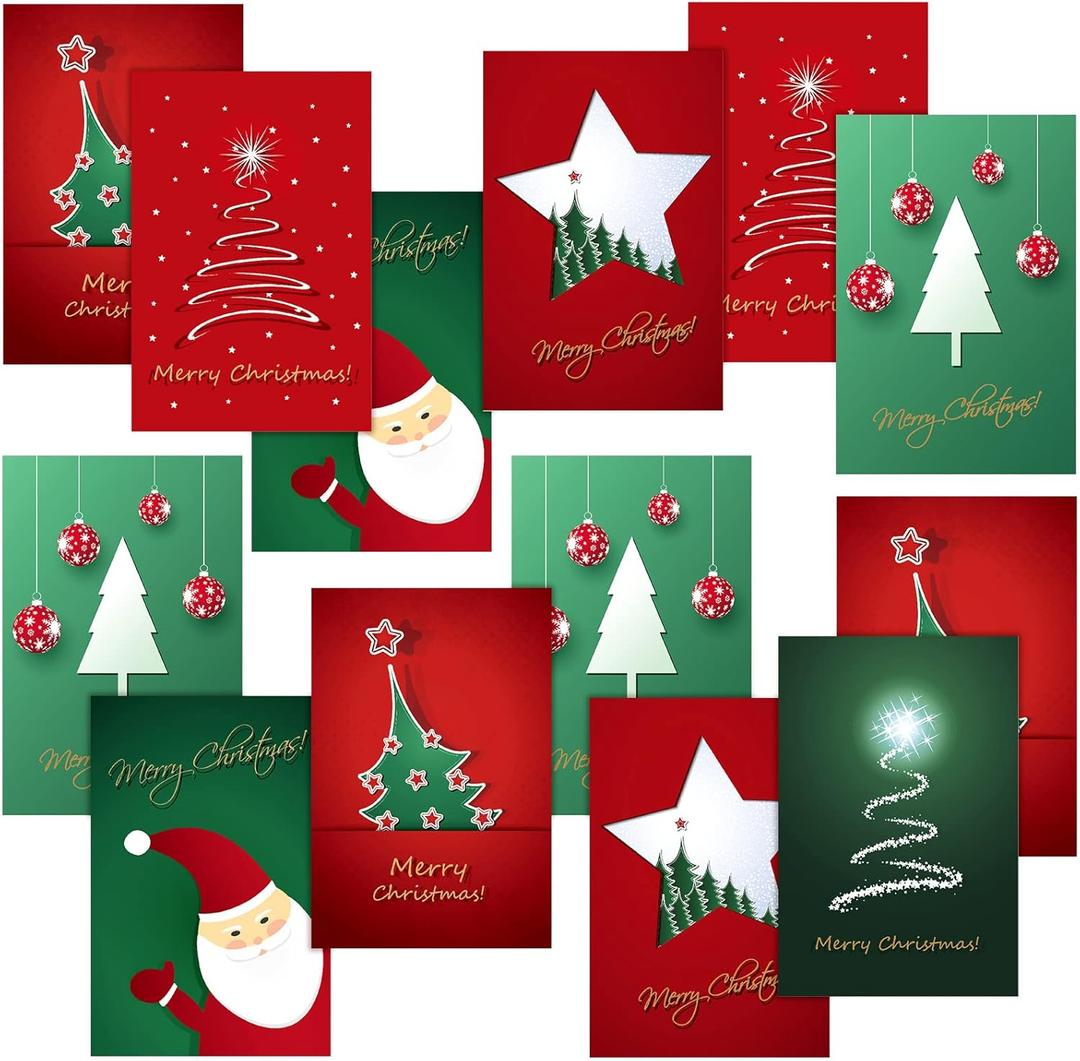 Crtiin 240 Set Christmas Cards 2025 Holiday Greeting Cards with Envelopes Stickers 6 Designs Assortment Bulk 5.9 x 3.9 Inches Merry Christmas Xmas Festive Atmosphere(Classic)