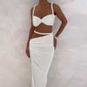Women's Two Piece Skirt Sets Summer Beach Sexy Ruched Backless Cami Top And Cut Out Skirt Night Out Dress (White, M)