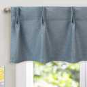 DriftAway Pinch Pleat Valance for Kitchen Window Blackout Faux Linen Textured Solid Valance for Living Room 16 Inch Farmhouse Linen Curtain Valance Window Treatment Back Tab 52x16 Dusty Blue
