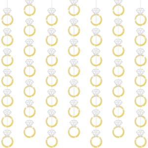 2 x Pajean 8 Pcs Bachelorette Party Decorations Glitter Gold and Silver Diamond Ring Banner Engagement Party Decorations Bachelor Hanging Streamers for Bride to Be Decor Bridal Shower Photo Props Supplies