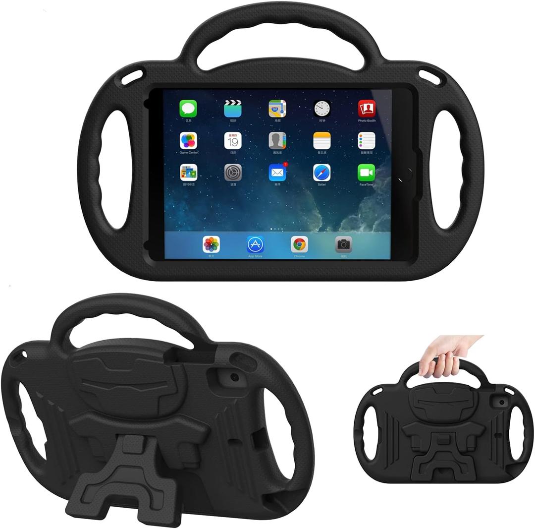 TIRIN Kids Case for iPad Mini 1/2/3/4/5, iPad 7.9 Generation Case, iPad Mini Shockproof Protective Case with Handle Shoulder Strap and Kickstand for iPad Mini 1st/2nd/3rd/4th/5th Generation, Black