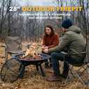 Outdoor Wood Burning Fire Pit, Heavy Duty Round Steel Fire Bowl for Backyard, Patio, Camping, Bonfire, Black Finish, with Mesh Spark Screen and Hook