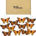 Ysleen 12 Set Monarch Butterfly Decoration Artificial Butterflies Feather Picks with Wire for Crafts Fake Floral Flower Bouquet Party Supplies Spring Summer Decor(4 x 3 Inch,Orange Color)