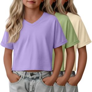YooAurvox 3 Pack Girls Crop Tops, 3-Color, 9-10 Years