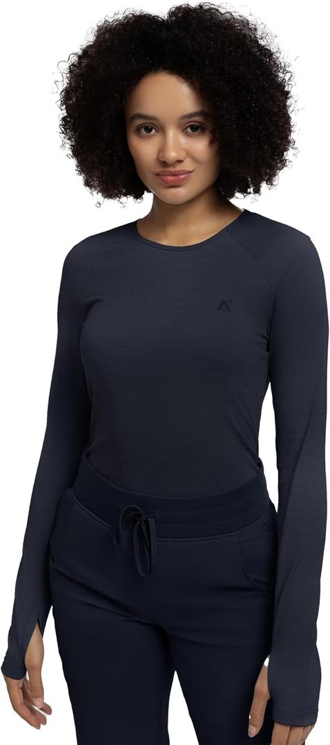 Sola Long Sleeve Underscrub for Women with Thumbholes, Comfort Fit for Work & Layering (Blue, L)