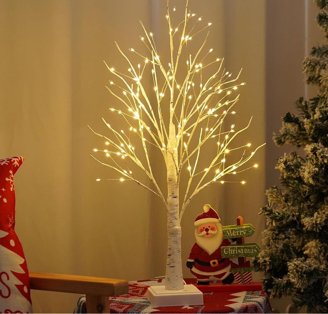 144 LED Artificial Lamp with Timer, DIY Birch Tree with Lights, USB/Battery Powered, Fairy Light Spirit Tree for Table Home Wedding Bedroom Christmas (Warm White)