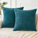 MIULEE Pack of 2 Dark Teal Throw Pillow Covers 18x18 Inch Soft Chenille Pillow Covers for Sofa Living Room Couch Solid Dyed Cases