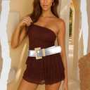 Giomos Chunky Western Belts for Woman, Boho Leather Belt with Big Buckle, Cowgirl Hip Fashion Accessory for Dresses (Gray)