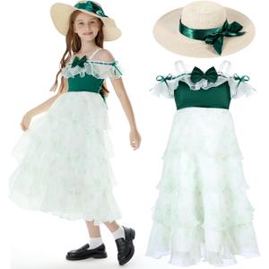 Xtinmee Halloween Rococo Costume Dress with Hat for Little Girls, Victorian Ball Gown Vintage Dress for Cosplay Party (M)