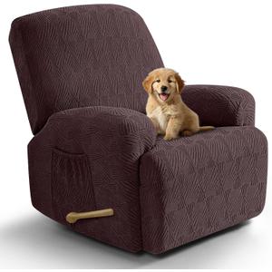 VANSOFY Oversized Recliner Chair Covers, 4-Pieces Stretch Recliner Cover Jacquard Soft Reclining Chair Slipcover Furniture Protector with Elastic Bottom for Lazy Boy Recliner(Dark Coffee)