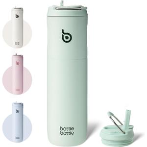 BOTTLE BOTTLE Insulated Water Bottle 24oz with Straw Lid and Handle for Sports Travel Gym Stainless Steel Water Bottles Double-Wall Vacuum Metal Leak Proof BPA-Free (Light Green)
