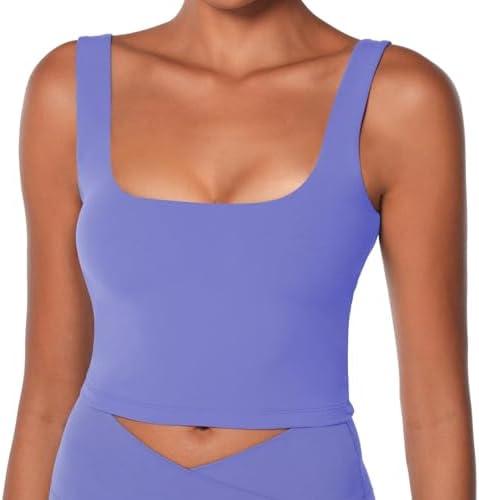Sunzel Women's Double Lined Tank Top, Sleeveless Square Neck Crop Top, Yoga & Fitness Fitted Workout Casual Activewear Shirt Periwinkle Medium