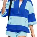 Fisoew Womens 2 Piece Outfits Summer Striped Sweatshirt Workout Shorts Sets Matching Lounge Set Tracksuits