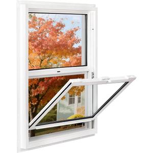 Vinyl Single Hung Sliding Window, 24" x 30" Household Window with Double-Pane Insulated Tempered Glass, White Energy-Efficient Soundproof Window for House, Mobile Home