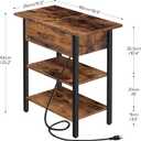 HOOBRO End Table with Charging Station, Narrow Side Table, Flip Top Nightstand with USB Ports and Outlets, Bedside Tables with Shelf for Small Spaces, Living Room, Rustic Brown BF341BZ01, 10.2 L x 18.9 W x 25.2 H