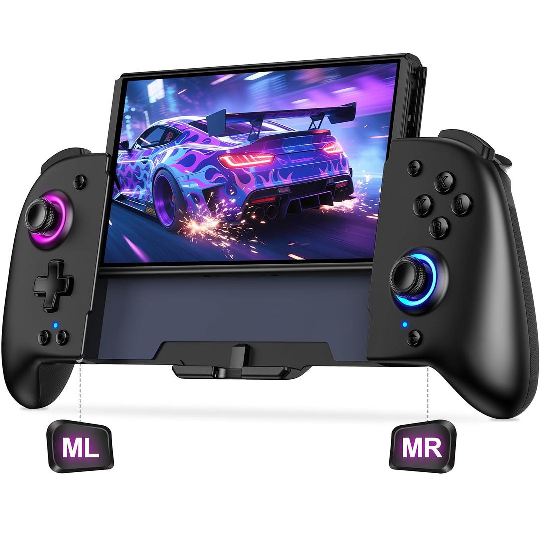 Switch Controllers for Nintendo Switch/OLED Controller, Switch Wireless Pro Controller One-Piece Joypad, Full-Size Ergonomic Handheld Mode Controller with Battery/RGB/Turbo/Programming(Black)