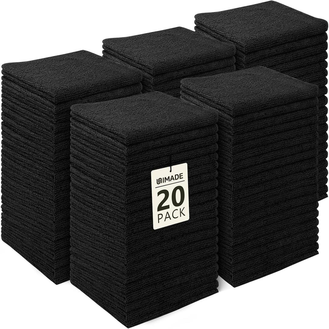 Washcloths Bulk - 100 Pack - Face Towels (12" x 12"), Highly Soft Wash Cloths and Hand Towels, Fast Drying Multi-Purpose Microfiber Cleansing Cloths for Bathroom, Hotel, Spa, and Salon - Black