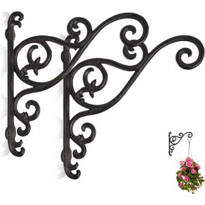 Wrought Iron Plant Hanger, Vintage Scroll Cast Iron Wall Mounted Plant Hanger, Heavy Duty Outdoor Hanging Brackets for Bird Feeder, Wind Chime, Lantern, Indoor & Outdoor Use