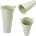 10 PCS 9 Inch Tall Galvanized Flower Buckets, Metal Flower Vase, Rustic Farmhouse French Flower Buckets with Handles for Wedding, Home Dcor(Green)