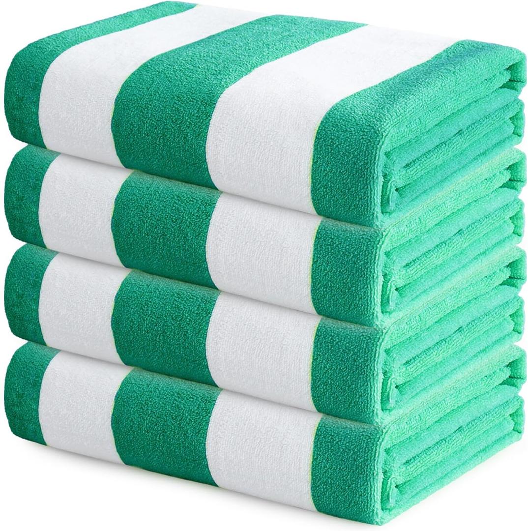 Exclusivo Mezcla 4 Pack Beach Towels, Large Microfiber Striped Beach Bath Pool Towel Set for Kids and Adults, Lightweight and Absorbent, 30x60 Inches, Caribbean Green Exclusivo Mezcla 4 Pack Beach Towels, Large Microfiber Striped Beach Bath Pool Towel Set for Kids and Adults, Lightweight and Absorbent, 30x60 Inches, Caribbean Green