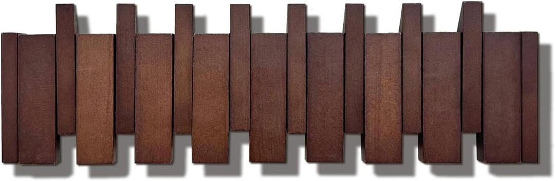 Walnut Wall Mounted Piano Key Coat Rack with 8 Hooks