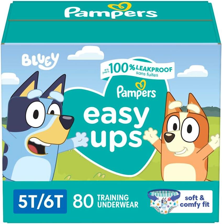 Pampers Training Pants - Easy Ups Boys & Girls Bluey - Size 5T-6T, 80 Count, Children's Potty Underwear (Packaging May Vary)