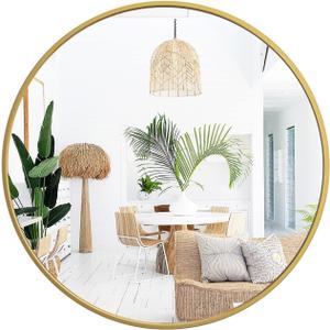 sawsile 18 Inch Round Mirror,Gold Circle Bathroom Large Metal Framed Modern Circular Wall Mirror for Bedroom, Living Room, Entryway,Restroom, Vanity,Hallyway