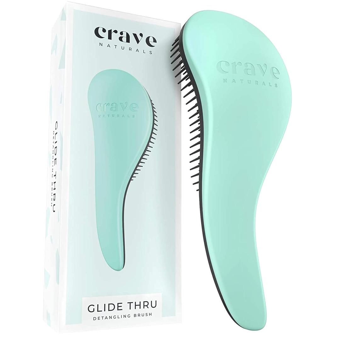 Crave Naturals Biggie Glide Thru Hair Brush - Detangler Brush for Curly, Straight, Wet or Dry Hair - Gentle Detangling Brushes for Adults, Kids, Toddlers - Hair Accessories for Women, 8.4"x3.4" - Mint (1 Pack (Large))