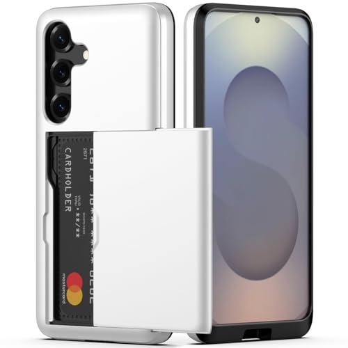 Nvollnoe for Samsung Galaxy S25 Case with Card Holder Dual Layer Heavy Duty Protective Case Hidden Card Slot Slim Wallet Cover for Samsung S25 6.2''(White)