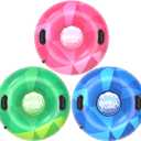 3Pack Snow Tubes, Snow Sled for Kids and Adults, Cold-Resistant Inflatable Snow Tube, Thickened Heavy Duty Sleds for Winter with Handles, Snow Toys, Snow Sleds for Family Activities Outdoor Fun (Green, Pink, Blue)