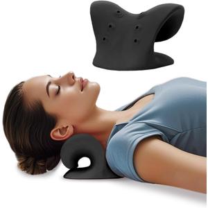 Neck Stretcher with Magnetic Therapy Acupressure for Pain Relief, Neck and Shoulder Relaxer, Chiropractic Pillow, Restore Neck Curve (Black)
