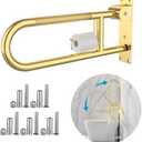 Toilet Grab Bar 22.4 Inch Gold, Munzong Anti-Slip Handicap Grab Bars with Paper Holder, Flip-Up Bathroom Safety Rails, Stainless Steel Knurled Support handrails for Seniors Elderly Disabled Pregnant
