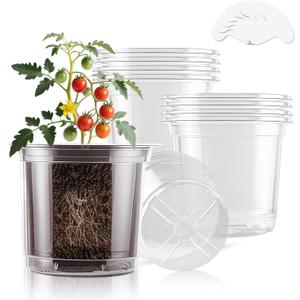 SupKing 5 Inch Clear Plant Nursery Pots Durable Plastic Seed Starter 8 Packs Large Orchid Flower Pot with Drainage Holes for Transplanting Succulents Cuttings Seedlings Bonus 15 Labels