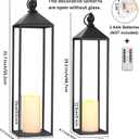 Perfnique Decorative Lanterns for Indoor & Outdoor, Set of 2 Black Metal Lanterns (22" & 19") with LED Timer Flameless Candles, Farmhouse Modern Decor for Front Porch, Patio, Mantle