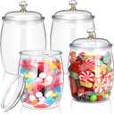 Nuogo 4 Pcs Plastic Candy and Cookie Jars with Lids Clear Cookie Container Candy Jars Large Airtight Apothecary Storage Organization for Wedding Home Kitchen Bar(42 oz)