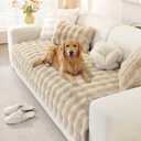 OstepDecor Faux Fur Couch Cover, Soft Plush Couch Covers for Sofa, Fuzzy Cozy Bubble Sofa Covers Washable, Pet Friendly Couch Protectors for Dogs, Dog Mat for Couches and Sofas (35.4" x 82.7", Khaki)