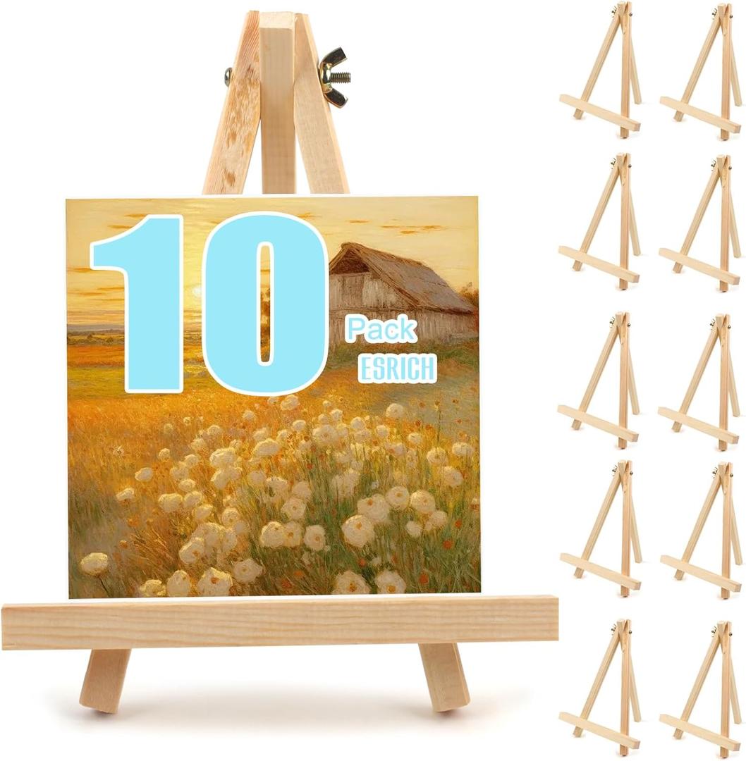10PCS 9 Inch Wood Easels, Tripod, Painting Party Easel, Kids Student Tabletop Easels for Painting, Easel Stand for Painting Canvases, Portable Canvas Photo Picture Sign Holder