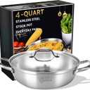 LOLYKITCH 12 Inch Tri-Ply Stainless Steel Saut Pan with Lid,4 QT Hot Pot, Everyday Pan,Kadhai,Induction Cooking Pan,Jumbo Cooker,Dishwasher and Oven Safe.